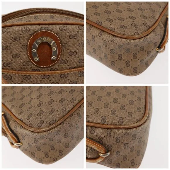 GUCCI Micro GG Supreme Shoulder Bag PVC Beige Gold